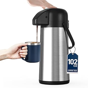 Coffee Carafe for Keeping Hot - Gezoss 102OZ / 3L Airpot Coffee Dispenser with Pump - Large Coffee Carafe for Hot Drinks Tea Liquid - Insulated Stainless Steel Hot Water Beverage Urn for Parties