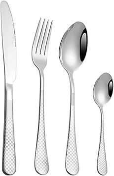 Dinner Stainless Steel Cutlery Square 24-Piece Knife Fork Spoon Gift Set Silverware for Kitchen Portable Flatware Set Silver Kitchenware