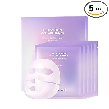 Cell Fusion C Glass Skin Collagen Mask, 1.23 oz. x 5 Sheets, Overnight Hydrogel Mask with Triple Collagen, Hydrating and Plumping, Korean Skincare