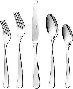 Luciella Tropea Polished Flatware Set for 8, 45-Piece Premium 18/10 Stainless Steel Silverware Set with Serving Utensils, Modern Mirror Finish, Rust Resistant, Dishwasher Safe, House Warming Gifts