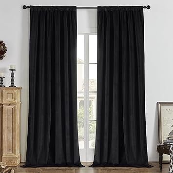 Joydeco Black 100% Blackout Curtains 108 Inch 2 Panels, Luxury Thermal Insulated Black Velvet Curtains for Bedroom Living Room, Soundproof Blackout Window Drapes, Rod Pocket & Back Tab (62W x 108L)