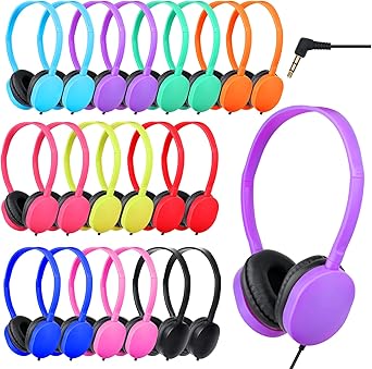 Bulk Classroom Headphones for Students Kids School 100 Pack Wholesale Headphones Class Set with 3.5mm Jack for Chromebook Laptop PC Computer (Mixed Colors)