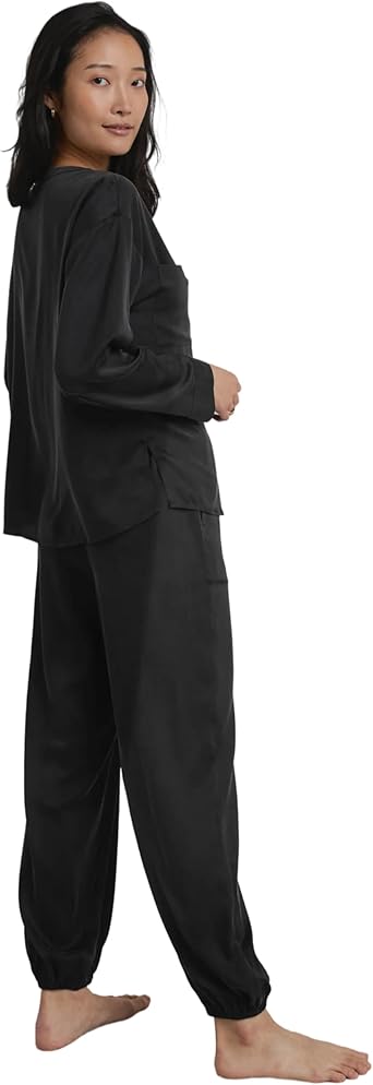 Silk Long Sleeve Jogger Set with Washable Mulberry Silk