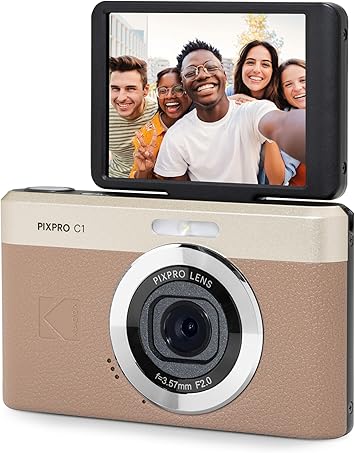 Kodak PIXPRO C1 Digital Camera, 13MP Compact Point & Shoot with 4X Optical Zoom, 180 Degree Flip Screen, 1080p HD Video, Brown