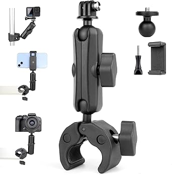 Super Clamp Camera Mount with 360° Ball Head & Phone Holder, Aluminum Magic Arm Camera Clamp Mount for GoPro/Insta360/DJI OSMO/AKASO/DSLR/Smartphone