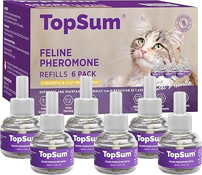 TopSum Cat Calming Pheromone Diffuser: Feline Pheromones Plug in for Stress, Alone At Home, Spraying, Fighting, Scratching, Aggression & Excessive Meowing (Purple– 6 Refills)