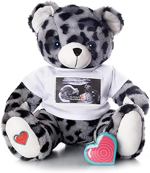 MBHB Digital Voice Recorder Stuffed Bear Ultrasound Tshirt w/20 Second Recorder, Capture Baby's Heartbeat During Pregnancy + Ultrasound for Baby Showers, Leopard