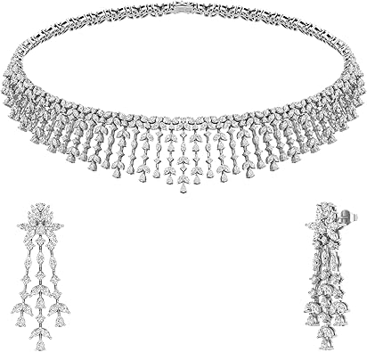Dazzlingrock Collection 18K Solid White Gold Marquise with Pear & Round White Diamond Festoon Choker Necklace, Luxury Statement Jewelry for Women, 23.03 Cttw (E-F Color, VS1 Clarity, HRD Certified)