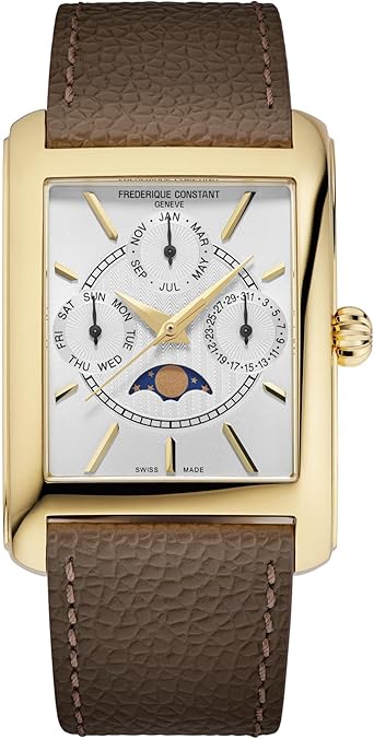 Frederique Constant Mens Classic Carré Moonphase Quartz Gold Stainless Steel Case Watch and Brown Leather Strap Style: FC-265S4C5