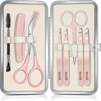 TsMADDTs Tweezers for Women Facial Hair, 8 in 1 Eyebrow Kit with Tweezers, Eyebrow Trimmer Scissors, Razor, Brush with Travel Bag, Hair Plucking Daily Beauty Tools
