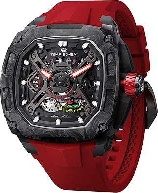 TSAR BOMBA Mens Automatic Watches Luxury Skeleton Mechanical Wristwatch for Men 50M Waterproof Fashion Square Clock Gift for Man