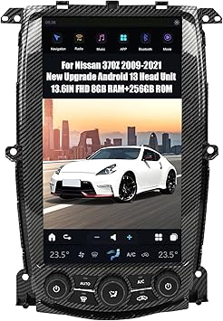 AuCar 2025 Latest Android 13 Car Radio Head Unit for Nissan 370Z 2009-2021, 13.6 Inch T-Style Screen Car Multimedia Stereo Video Player GPS Navigation 8GB RAM+256GB ROM -Carbon Fiber Trim