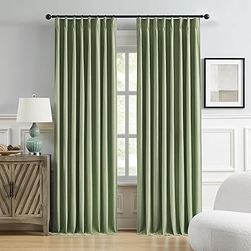 DUALIFE Sage Green Pinch Pleated Blackout Curtains 50 x 105 Inches Long, Back Tab Drapes for Living Room Bedroom Thermal Insulated Full Blackout Draperies with Hooks