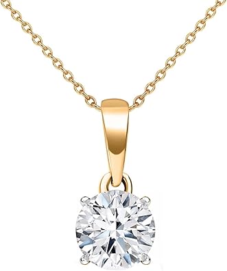 Shop LC IGI Certified Lab Grown Diamond Solitaire Pendant Necklace for Women | 0.5 to 4 Carat | E-F Color VS Clarity | 14K Yellow Gold | Round | 4-Prong | Fine Jewelry