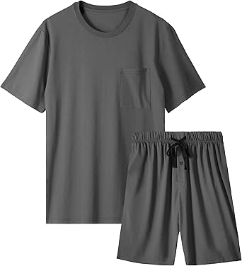 BAMBOO COOL Mens Pajama Set Sleepwear Pjs Lightweight Short Sleeve Shirts Soft Breathable Fresh Sleep Sets with Pockets S-3XL
