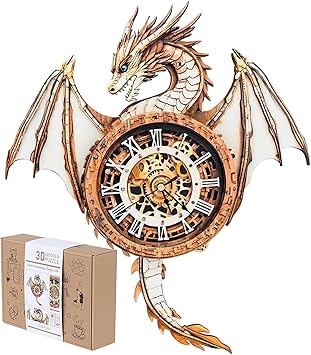3D Puzzles for Adults, Dragon Wall Clock 3D Wooden Puzzles Clock Model Kits DIY, Unique Craft Gift for Men Dad Husband, Holiday Birthday Christmas Fantasy Home Decor
