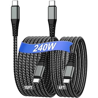 Cabepow 240W USB C to USB C Cable [2-Pack 6FT+10FT], USB C to C Fast Charging Cord, Braided Type C to Type C Cable for iPhone 17/16/15/Samsung S25/S24/MacBook/iPad/Switch/Android Phones&Laptops-Black
