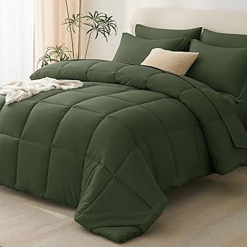 CozyLux King Size Comforter Set Olive Green - 240GSM 7 Pieces Bed in a Bag King, Oeko-Tex Certified Bedding Set, All Season Soft Bed Set with Down Alternative Comforter, Sheets, Pillowcases & Shams
