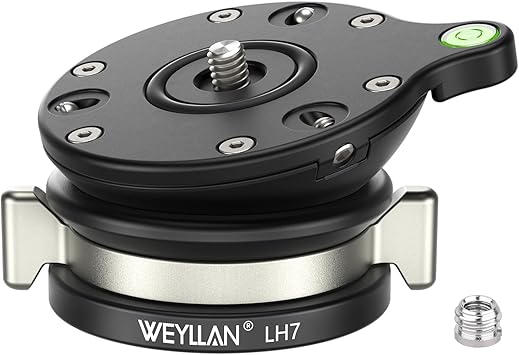 Leveling Head Tripod Leveling Base for Camera Tripod Leveler Aluminum Alloy Tripod Head Mount WEYLLAN LH7 Camera Head with 1/4'' to 3/8" Screw Compatible with DSLR Cameras Max Load 10kg/22lbs