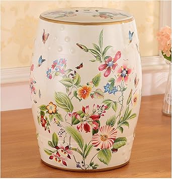 Versatile Decorative Garden stools-Chinoiserie Ceramic Drum Stool,Glazed Hollow Flower and Bird Changing Stool,Suitable for Living Room,Balcony,Garden,Etc (White)