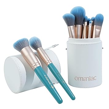 OMANIAC Makeup Brush Set Professional, 20Pcs Pearlescent Wood Handle Makeup Brushes, Premium Cruelty-Free Synthetic Fiber Hair, Travel Make up Brushes Set with Case (Blue)