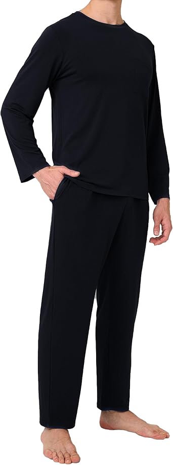 BAMBOO COOL Mens Pajama Set Bamboo Viscose Soft Pijamas Sets for Men Long Sleeve Full Length Pants Pjs Sleepwear with Pockets