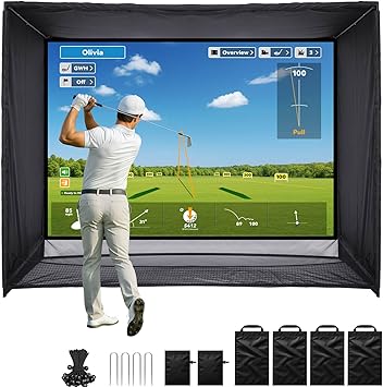 Zealfeel Golf Net, 10x7ft/8x8ft/11x8ft Golf Enclosure Net with Side Barriers/Auto-Ball Return, Low-Noise Target, Carry Bag, 4 Stakes, Hitting Practice Net for Backyard Driving Chipping Indoor Outdoor