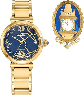 Citizen Women's Eco-Drive Cinderella 75th Anniversary Boxed Set, Blue Sunray Dial, Gold-Tone Stainless Steel Bracelet Watch (Model:EM1068-69W)