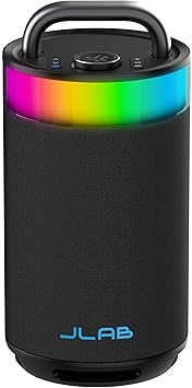 JLab, Epic Party, Portable Bluetooth Speaker, 360-Degree Sound, RGB LED Lighting, Black