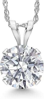 Gem Stone King 14K White Gold Lab Grown Diamond Pendant Necklace for Women | 0.74 Cttw | Gemstone April Birthstone | Round 6MM | DEF Color | VVS-VS Clarity | With 18 Inch Chain