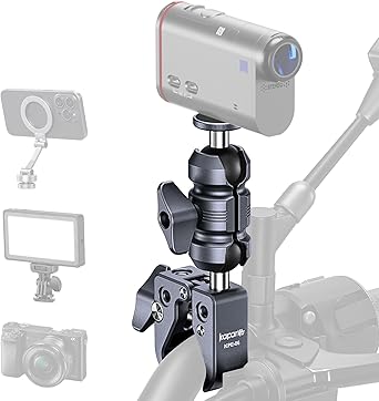 Aluminum Super Clamp Camera Mount, 25mm Ball Head with 1/4" Screw, 360° Rotatable Clamp for DSLR/Action Cameras, Fits 0.5-2" Rods, for Vlogging, Motorcycle (KCB-1)
