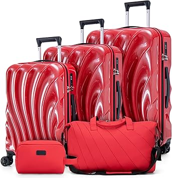 Cosbarn Luggage Sets 5 Piece Suitcases with Wheels, Suitcase Set, ABS+PC Hardshell Luggage set with Phone Holder Durable Travel Luggage with TSA Lock Spinner Wheels, Red
