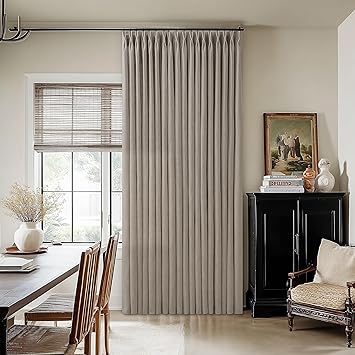 100 Inch Wide Curtains 84 Inches Long Linen Pinch Pleated Curtains for Patio Sliding Door Light Filtering Pinch Pleat Drapes Burlywood Birch Boho Extra Wide 100 x 84 Drapes Living Dining Room 1 Panel
