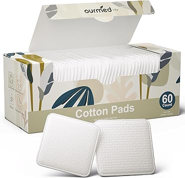 Ourmed Life Large Cotton Pads for Face, Soft & Lint-Free Cotton Rounds with Pressed Seam Design, Durable Facial Cleansing Squares for Face, Ideal Makeup Remover Pads, 3x3 Inch, 60 Count
