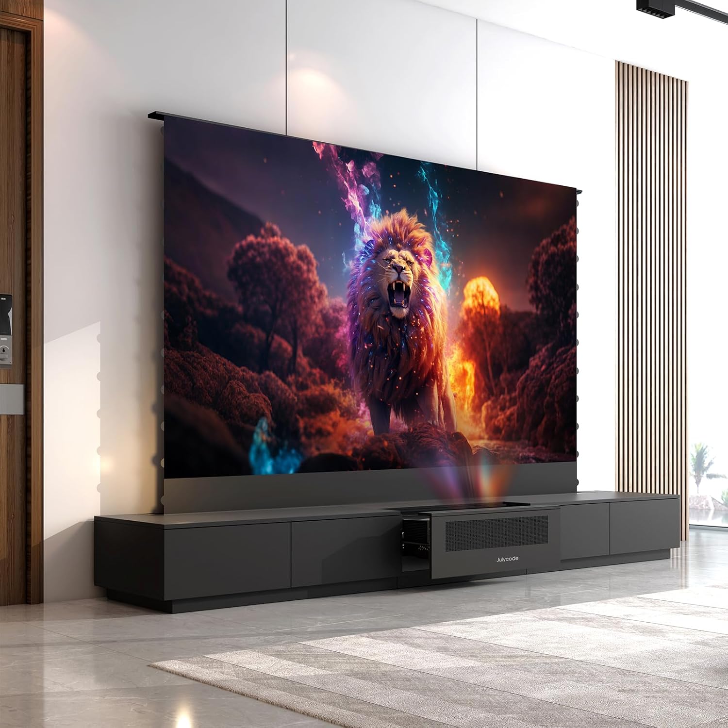Motorized Laser TV Cabinet,Exclusive for Ultra-Short Throw Laser Projectors，AI Smart Drawer and ALR Floor-Rising porjector Screen， Invisible Laser Cinema (120-inch Laser Cabinet)