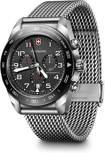 Victorinox Swiss Army Chronograph Black Dial Mesh Stainless Steel Watch 42mm - 242048