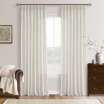 Linen Curtains 108 Inches long Pinch Pleated for Living Room 2 Panels Set Cream Ivory Natural Pleat Drapes Back Tab Semi Sheer Neutral Boho Ceiling to Floor 108 Inch Curtains for Bedroom Window 9 FT