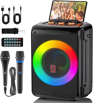 HWWR Karaoke Machine with 2 Microphones, Portable Bluetooth Karaoke Speaker for Adults, Home Party Speaker with DJ Light for Outdoor, Events, Gathering, PA System Support TV Connectivity