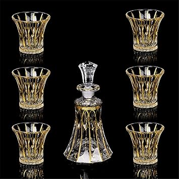 Creative American Crystal Glass Tracing Gold Line Whisky Spirits Gold Foil Gift Retro Wine Set Frosted Wine Stopper