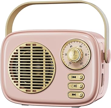 Retro Bluetooth Speaker, Vintage Decor, Gifts for Women Men Teen Girls,Portable Wireless Bluetooth Speaker, Cute Aesthetic Style for Office Kitchen Desk Bedroom Outdoor Support USB/TF Card/AUX (Pink)