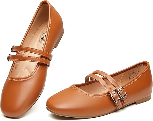 Trary Mary Jane Shoes Women Square Toe Flats for Women Dressy Ballet Flat Mary Jane Flats with Buckle Strap Comfortable Slip On Casual Shoes