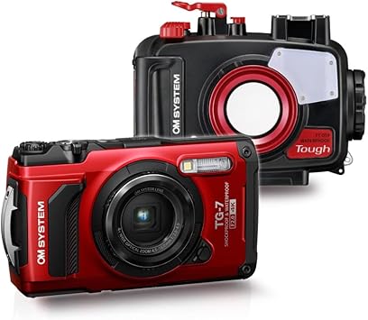 Olympus Tough TG-7 12 MP Digital Camera with F2.0 Lens and TruePic VIII Image Processor (Red) Bundle with Underwater Camera Housing for TG-6 and TG-7 Cameras (Red and Black) (2 Items)