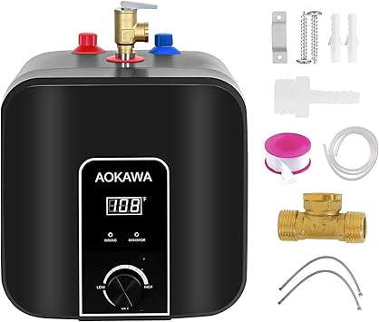 Electric Mini Tank Water Heater 2.5 Gallon Under Sink Instant Hot Water Point of Use for RV Kitchen Bathroom Camper with Safety Vavle 1/2" NPT Wall or Floor Mounted