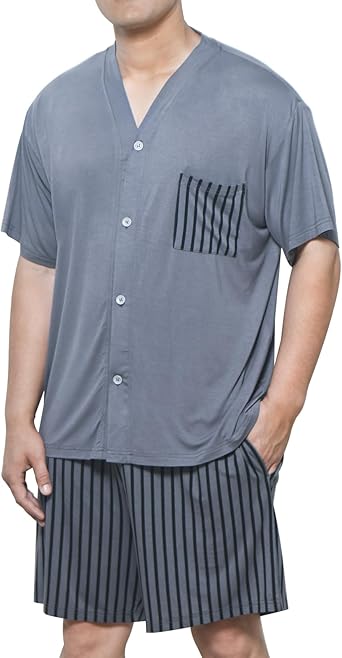 Donfri Mens Pajamas Set Modal Summer Cooling Pjs for Men Short Sleeve Sleepwear Nightwear Dry Soft Sleep Set With Pocket