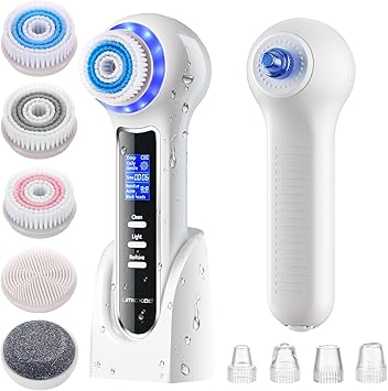 UMICKOO 3 in 1 Facial Cleansing Brush & Blackhead Remover, Rechargeable Face Scrubber with LCD Screen, IPX7 Waterproof, Deep Pore Cleaning, Exfoliating & Massaging for All Skin Types