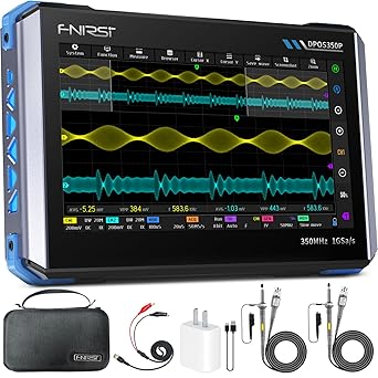 FNIRSI DPOS350P 4-in-1 Tablet Oscilloscope 350MHz, Spectrum Analyzer 200KHz - 350MHz, Frequency Response Analyzer DDS Generator, 2CH Handheld Oscilloscope 1 GSa/s, 7" Touch Screen Digital Phosphor