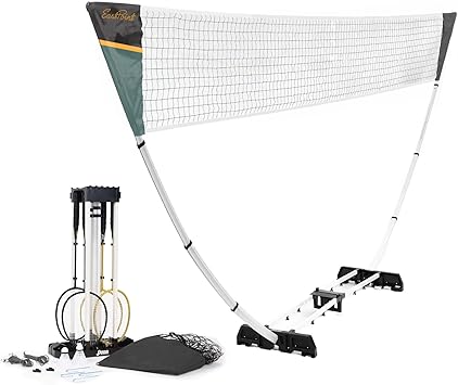 EastPoint Easy Setup Badminton Set - 15 ft Net, 4 Rackets, 2 Shuttlecocks - Quick Setup Net for Backyard Games - Steel Shaft Badminton Rackets for Family Games - Durable Shuttlecocks for Outdoors
