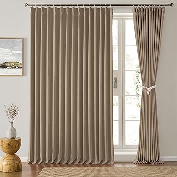 Extra Wide Pinch Pleated Blackout Living Room Bedroom Curtains, Triple Weave Thermal Insulated Window Treatment Light Blocking Panels for Patio/Hall/Porch (Cappuccino, W100 x L95, Set of 2)
