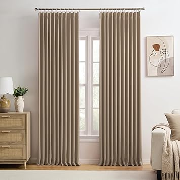 KEQIAOSUOCAI Cappuccino Pinch Pleated 72 Inch Wide Curtains 72 x 105, Thermal Insulated Noise Cancelling Living Room Office Drapes 105 Inches Long, Patio Sliding Glass Door Window Curtain 2 Panels