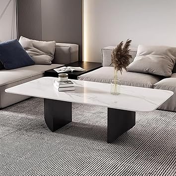 Modern Stone Coffee Table, Rectangular Center Tables with Sintered Stone Top and Metal Frame Small Space Cocktail Table for Home Living Room, Simple Assembly,White a,47.2×23.6× 15.7inch